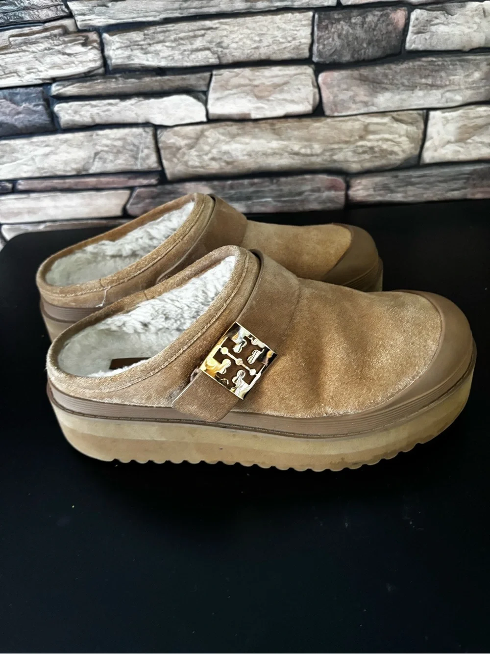 Tory Burch Mellow Shearling Platform Mules